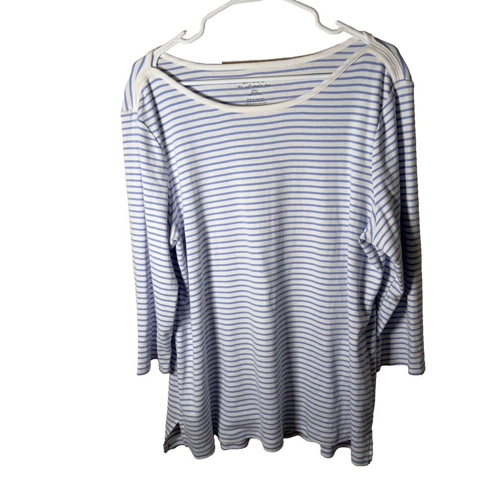 Chico's T-Shirt Women's 3 XL The Ultimate Tee 3/4 Sleeve Striped Casual Top